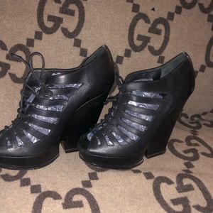 YSL black wedge heels